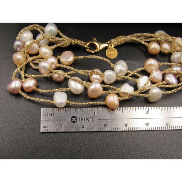 8" Sterling Silver & Cord Various Real Pearls Bracelet Vintage Elegant Beautiful - Picture 4 of 5